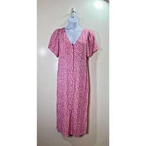 Old Navy Women’s Midi Dress Size L Pink White Floral Cottagecore Flutter Sleeves